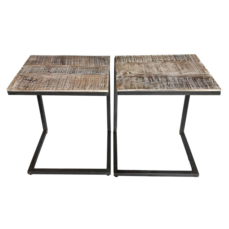Evelien Frame Side Table Set, Black, Natural