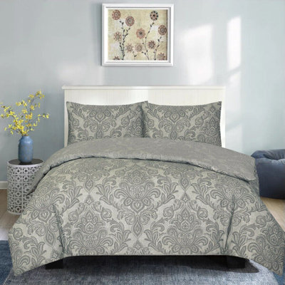 SHAZ HOME Cotton Floral and Damask Duvet Cover with Pillowcases