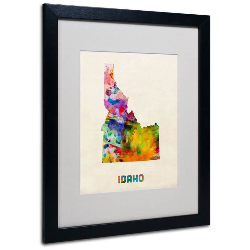 "idaho map" par michael thompsett, impression encadrée, Noir, H 20 po x l 16 po x P 0,5 po
