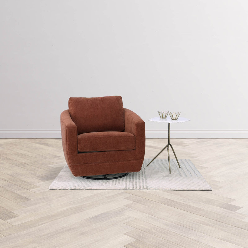Helvi Upholstered Swivel Accent Chair, Dark Brown Polyester Blend