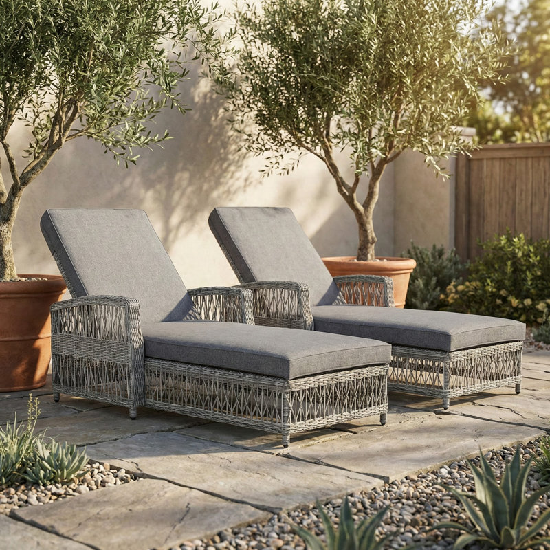 Adjustable Outdoor Chaise Lounge Set – All-weather Rattan Pool Loungers With Removable Cushions(set Of 2), Gray