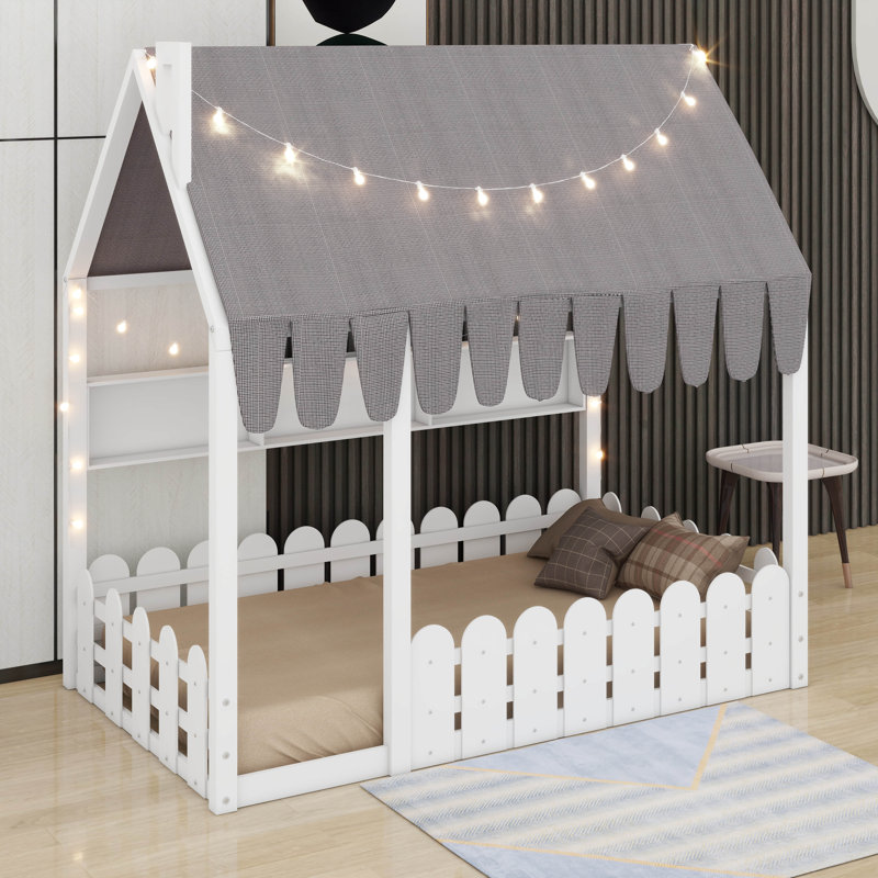 Lit en bois Montessori House, Lit simple, Blanc