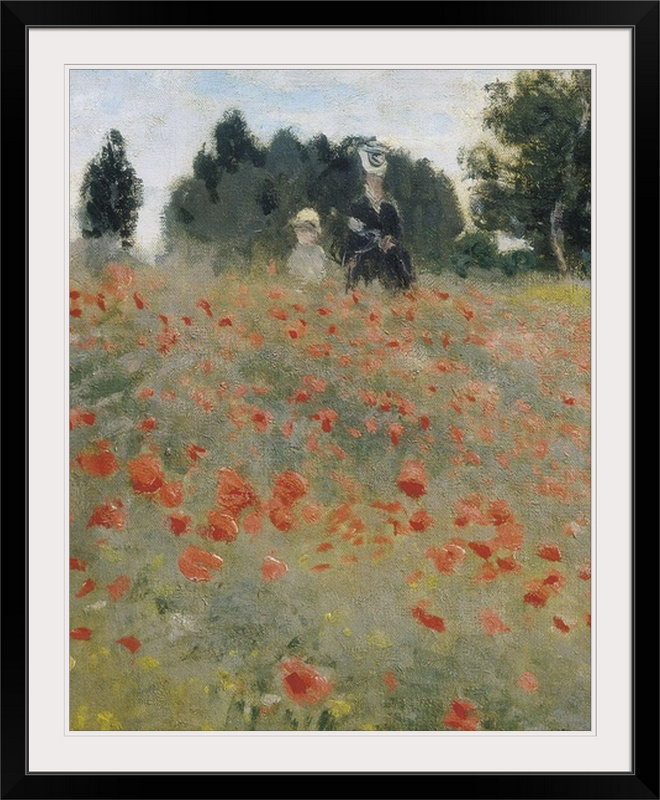 «Wild Poppies», détail par Claude Monet - impression, Cadre noir, H 28 po x l 24 po x P 1 po