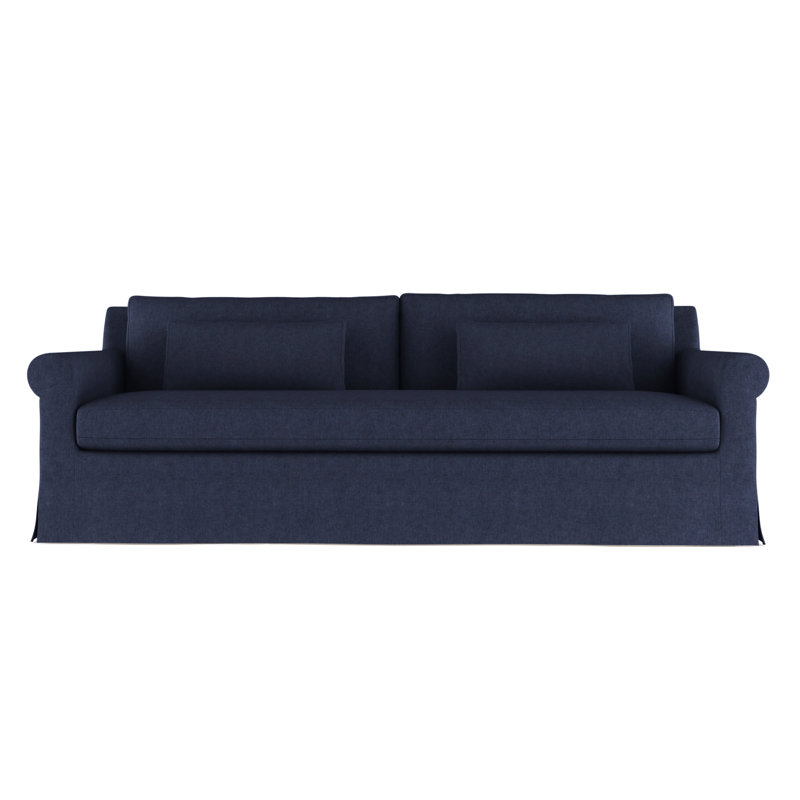 Canapé Ludlow, Velours moelleux imprimé bleu, H 34 po x l 120 po x P 38 po, Patiné