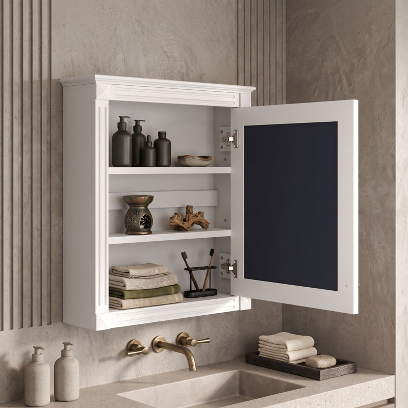 Armoire à pharmacie de salle de bain avec miroir et tablettes ajustables, Blanc