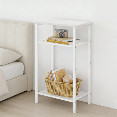 3 Tier End Table, Telephone Narrow Side Table With Storage, Nightstand For Small Spaces, Metal Frame For Living Room Bedroom Sofa, White