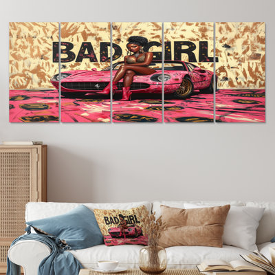 Ensemble de salon art mural doré et rose Bad Girl