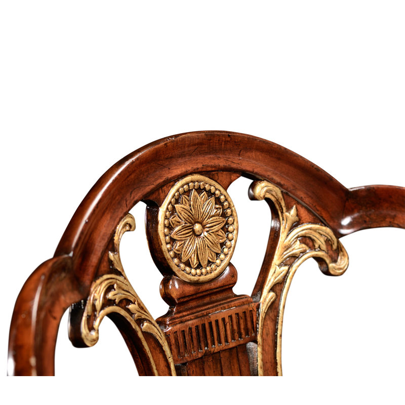 Chaise avec accoudoirs en bois massif de couleur acajou antique