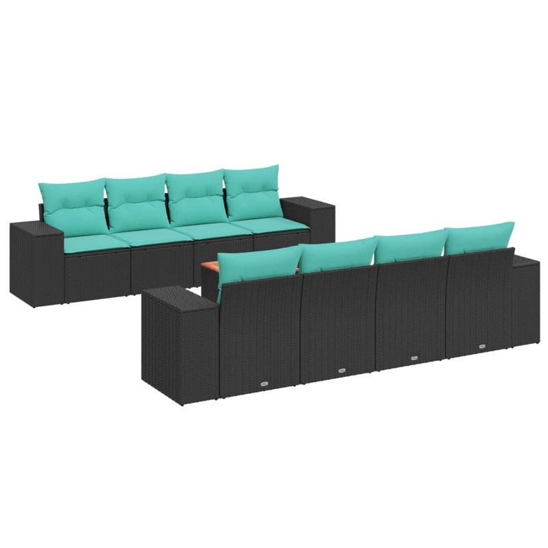  Ensemble de canapé de patio 9 pièces avec coussins en rotin de polyester noir