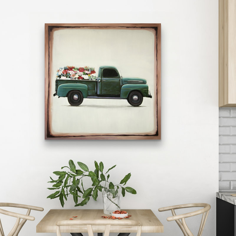 Flowers farm truck - 32"x32" art on canvas