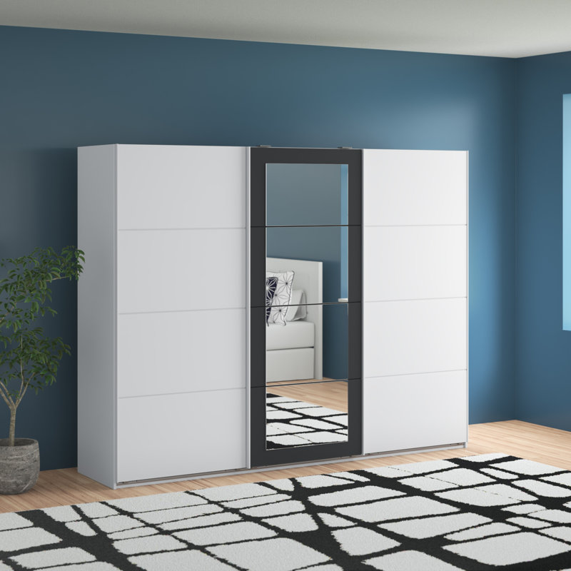 Stradford 3 Door Manufactured Wood Wardrobe, White/Raw Steel