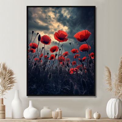 «Sunset Poppy Field I» - art mural floral rouge