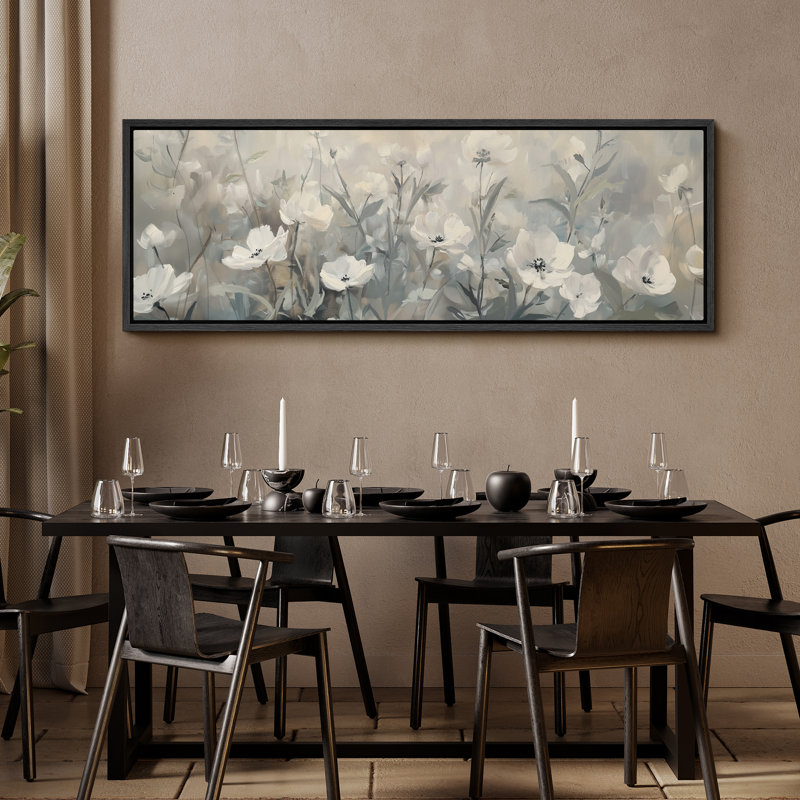 «Greenish Gray Flowers Relaxing Calm», impression sur toile encadrée surdimensionnée, H 20 po x l 60 po