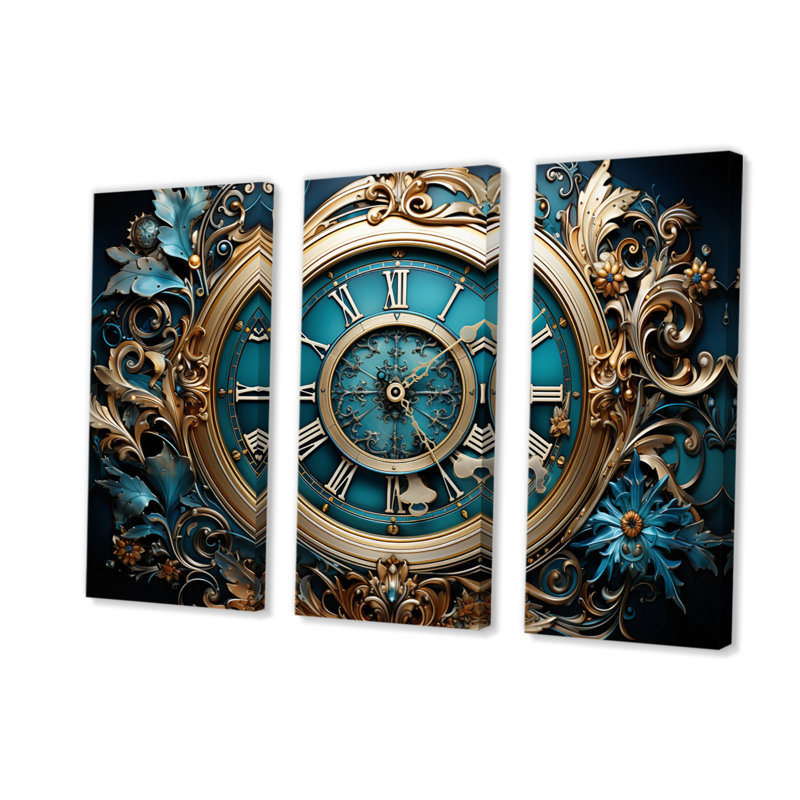 Horloge de l'élégance industrielle II sur toile, 3 pièces, H 40 po x l 60 po x P 1 po