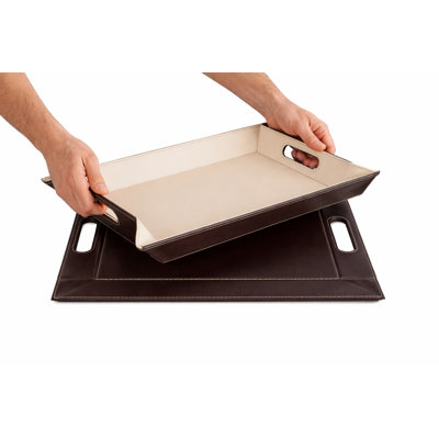 FREEFORM 2-in-1 Convertible Serving Tray & Placemat, Premium Faux Leather - Ottoman Tray, Couch Tray & Lap Tray with Handles, Reversible - Chocolate & Cream