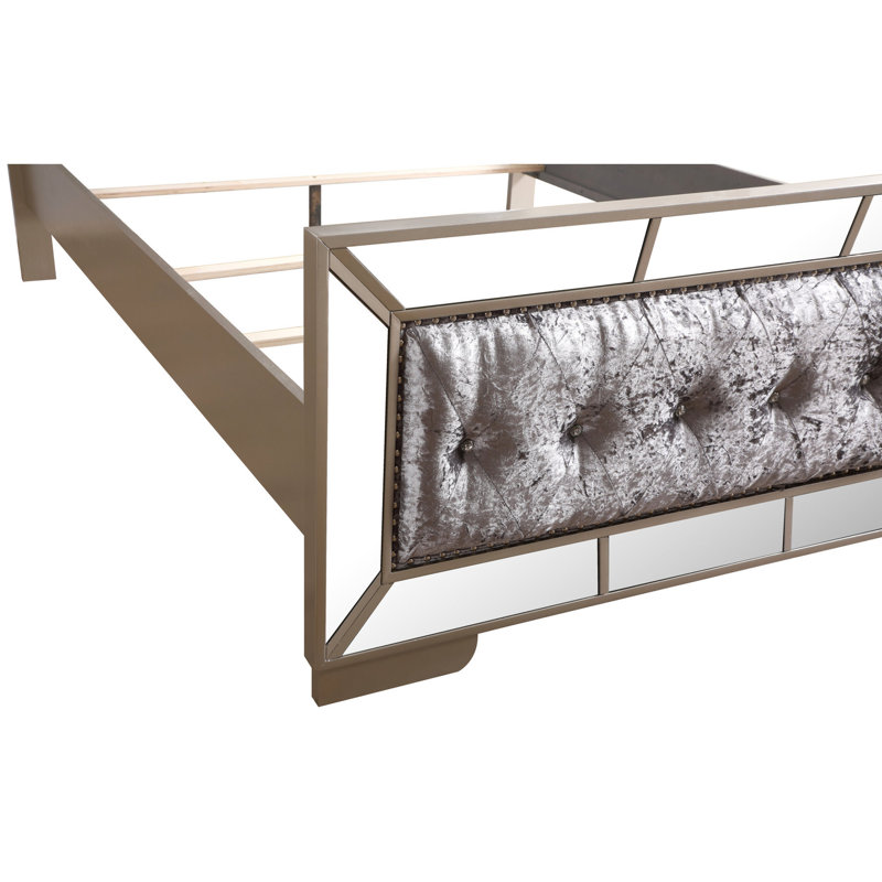 Grand lit argenté champagne - bois massif +, H 64 po x l 65 po x P 92 po pour une chambre paisible dans un havre de paix et de tranquillité