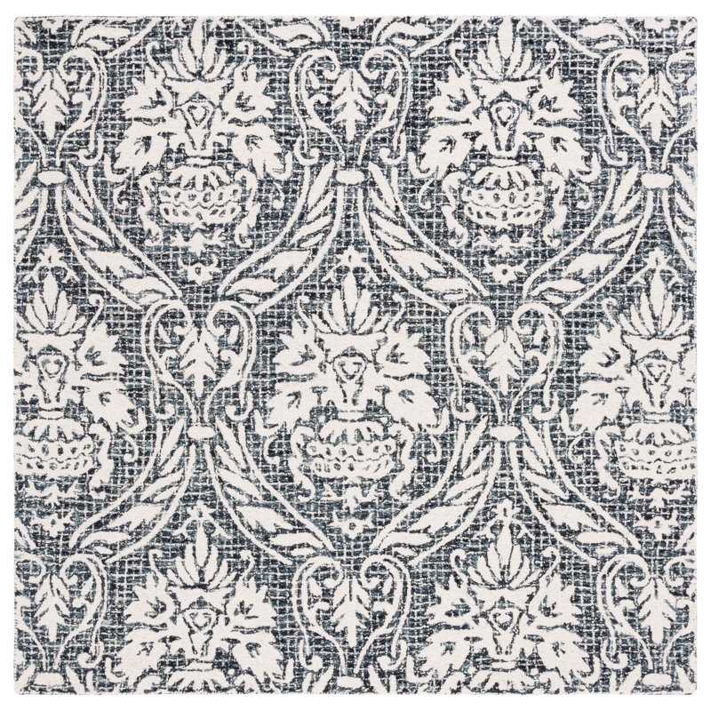 Michiru Abstract Hand Tufted Wool, Cotton Damask Rug, Square 6'