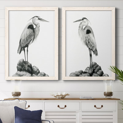 " Shoreline Heron In B&W I " 2 - Pieces