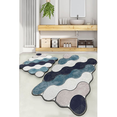 Ensemble de tapis de bain antibactérien (2 pièces) - 100% polyester, 23,6 po x 39,4 po et 19,7 po x 23,6 po | Dessous antidérapant, lavable à la machine, hauteur des poils doux: 0,4 po | Élégantes couleurs bleues, bleu foncé, blanches et beiges pour le décor de la salle de bain