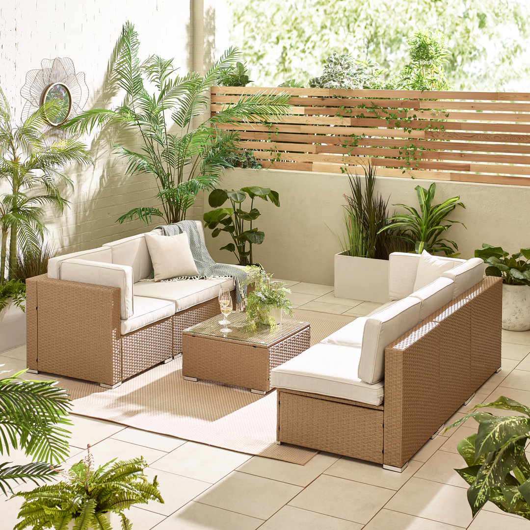 Miacomet Modular PE Rattan Garden Sofa Set and Table for Modern Gardens and Patios (Cover Included)