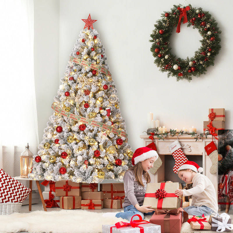 Arbre de Noël pré-éclairé avec 150 lumières blanches chaudes, 8 modes d'éclairage, pédale marche / arrêt facile, support pliable