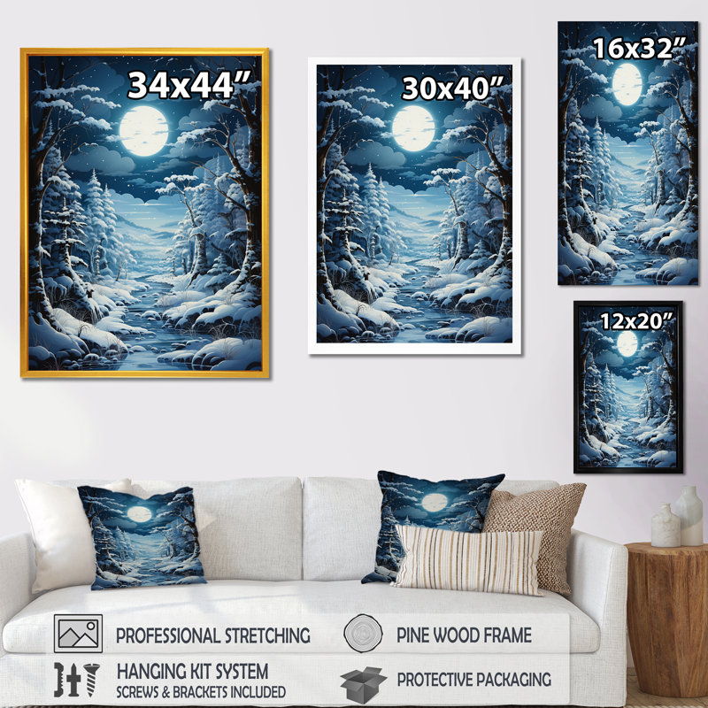 «White Path To The Winter IV», art mural forêt, Cadre simple noir, H 44 po x l 34 po x P 1,5 po