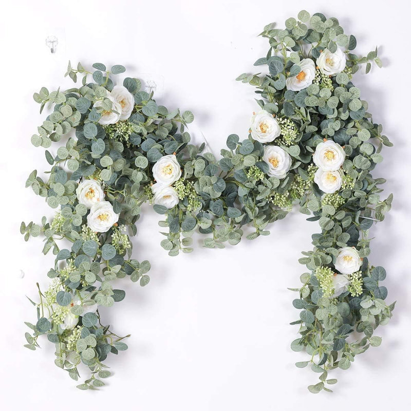6.56ft Eucalyptus Garland With White Roses