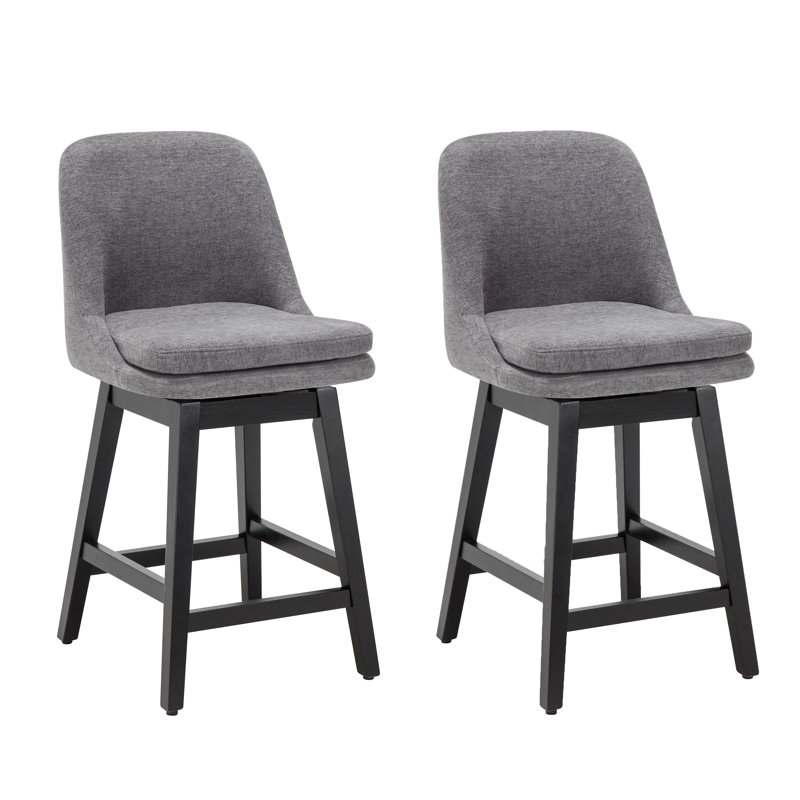 Ensemble de 2 tabourets de bar pivotants à hauteur de comptoir de 26 po avec pieds en bois massif, tabourets de bar de style campagne moderne pour îlot de cuisine et comptoir, tissu performance gris