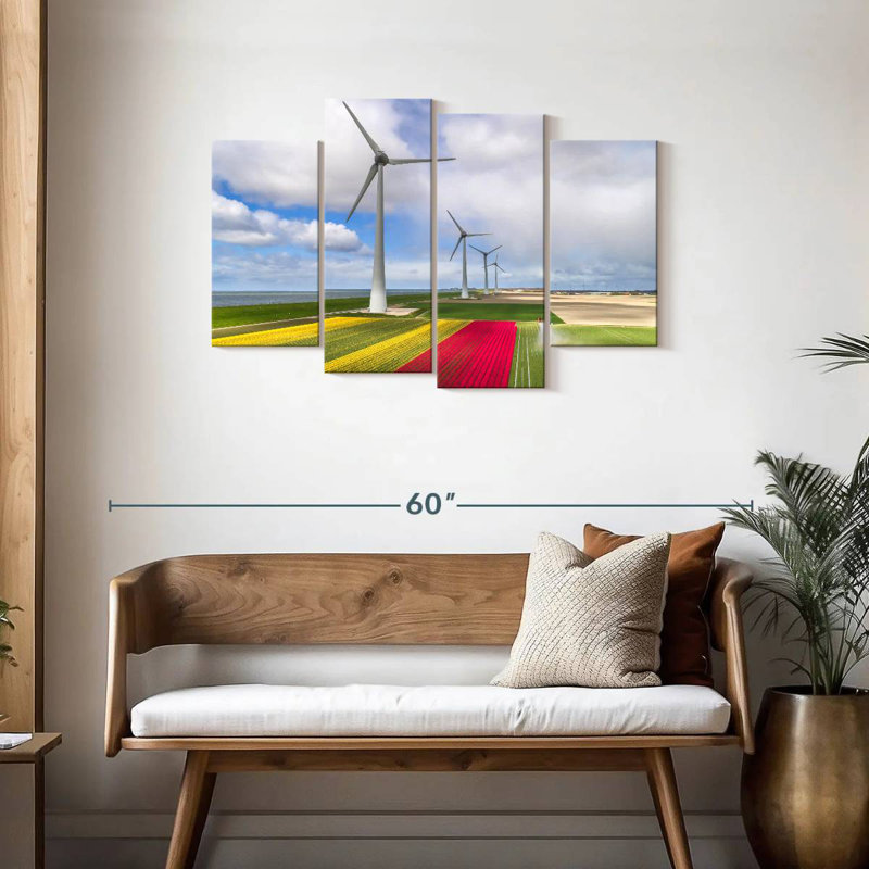 Éoliennes et champs de tulipes Lilie, H 27 po x l 43 po