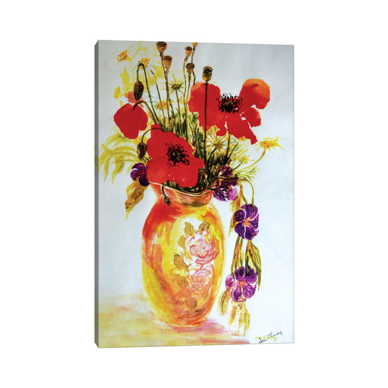Poppies In A Vase by Joan Thewsey - Wrapped Canvas Painting