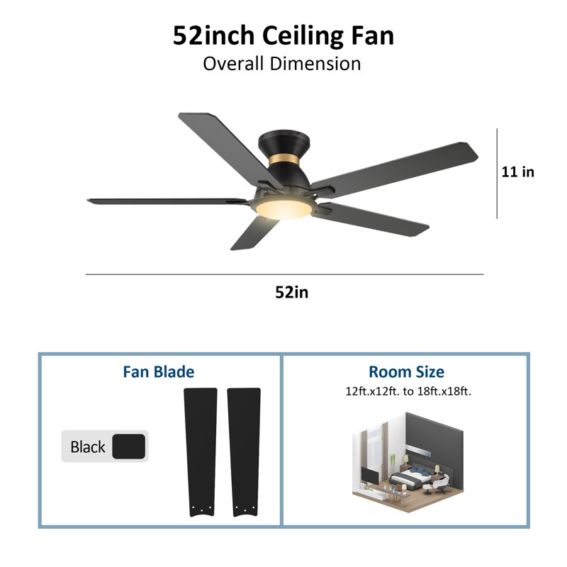 Gaphoor 52" Black Smart Ceiling Fan with light, Black