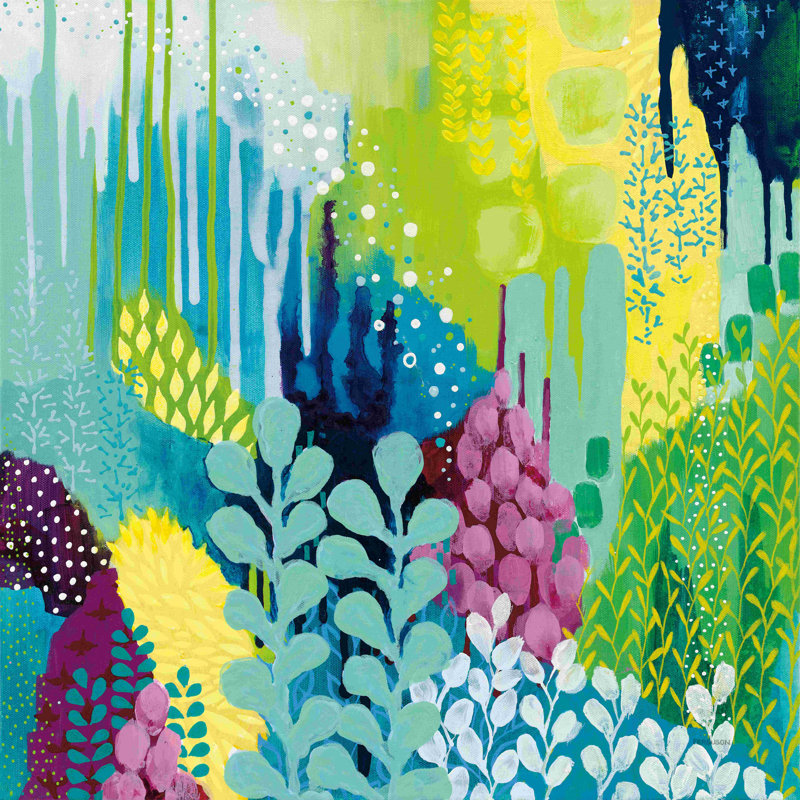 «Jewel Forest II» par Kathy Ferguson - peinture sur toile tendue, H 12 po x l 12 po, Toile tendue, Non