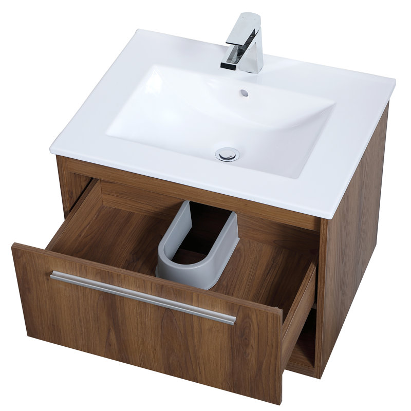 Kasper 24'' Single Bathroom Vanity with Resin Top, Walnut Brown