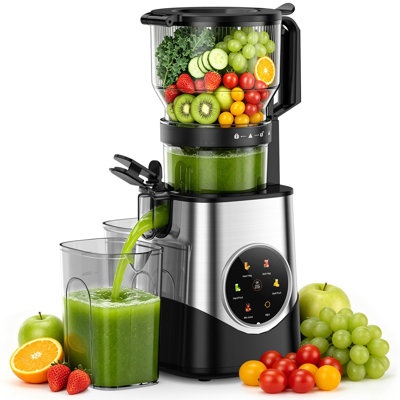 Extracteur de jus pressé à froid 6,1 po de large, 6 modes tactiles, mastication lente, haut rendement silencieux, acier inoxydable pour les légumes à fruits entiers