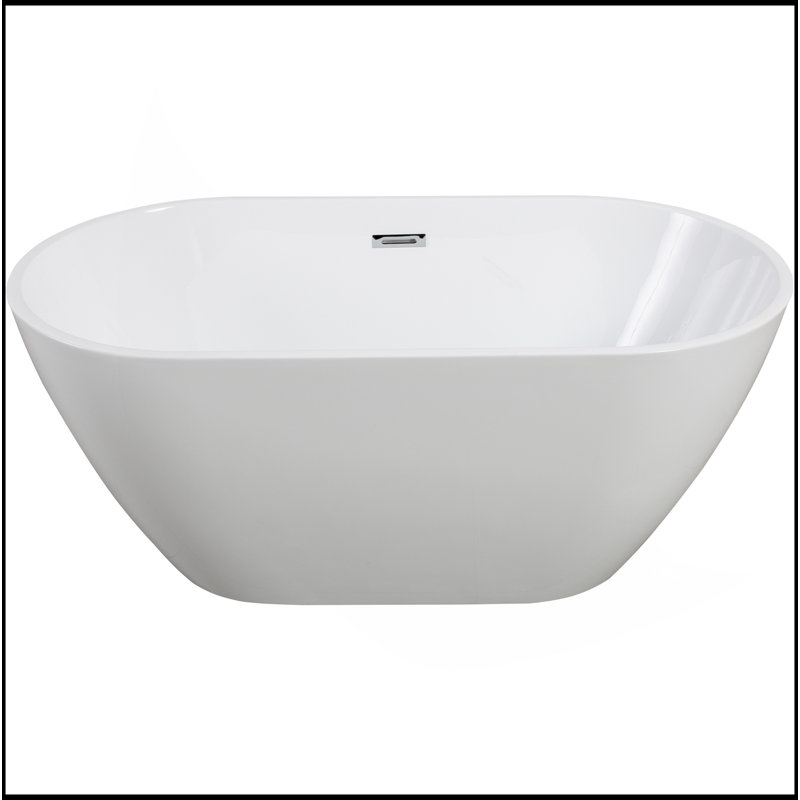 Baignoire de trempage autoportante en acrylique de 60 pouces avec trop-plein et drain chromés, pieds autonivelants, tuyau flexible, installation facile, blanc brillant