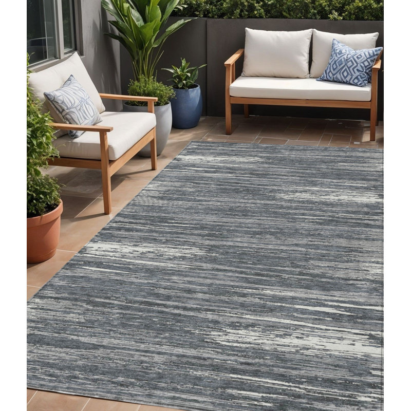 Tapis intérieur lavable rayé gris et ivoire 5 pi x 8 pi