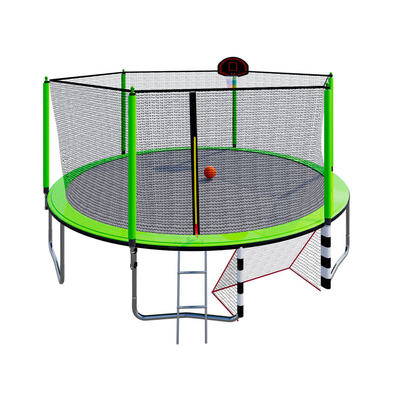 16FT Trampoline With Basketball Hoop Pump And Ladder With Soccer Goal Orange, Green