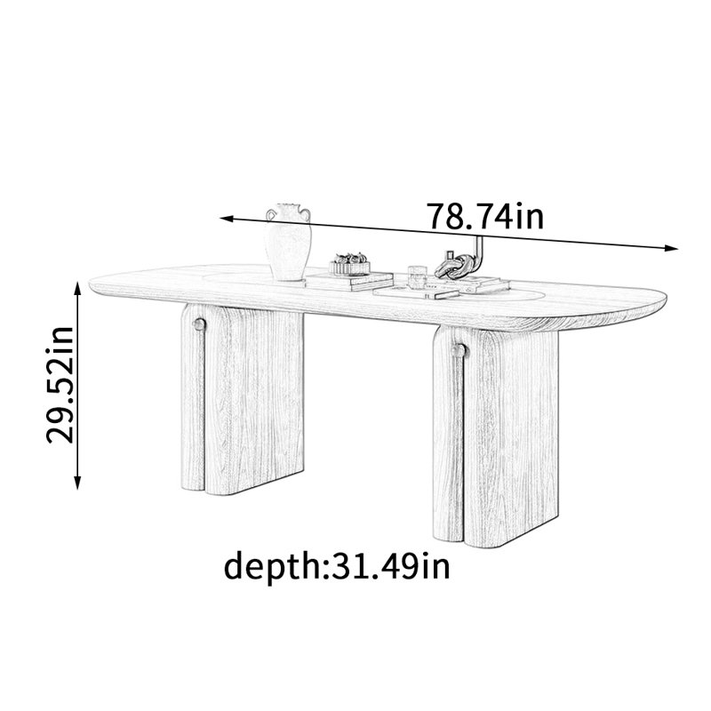 Belle table de salle à manger à dalle encastrée durable, H 29,52 po x L 78,74 po x l 31,49 po