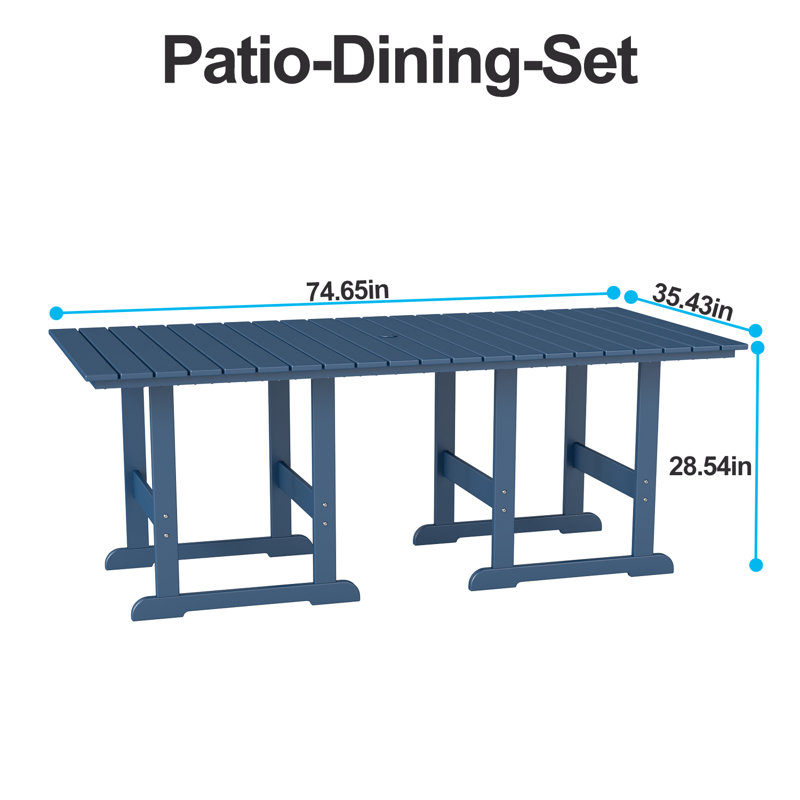 5- Piece Hdpe Outdoor Dining Set With Chairs & Umbrella Hole, Blue