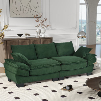 Contemporary Curved Sofa, Upholstered Couch With 2 Decorative Throw Pillows
