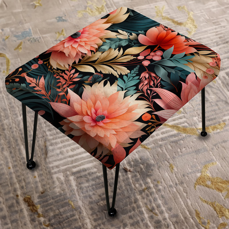 Boho Tropical Pink Chrysanthemum Wings - Floral Rectangle Ottoman
