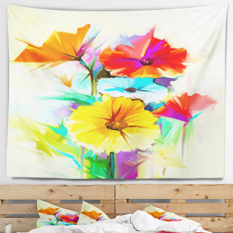 Tapisserie florale colorée à motif de gerberas, H 50 po x l 60 po