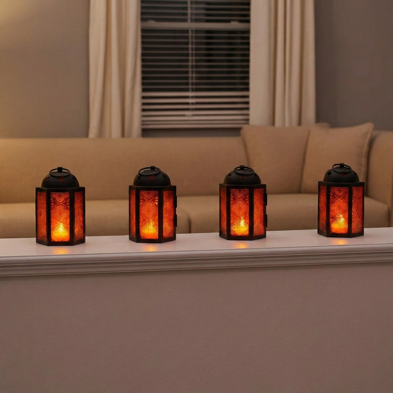4.25" Mini Decorative Moroccan Candle Lantern Holders, Purple