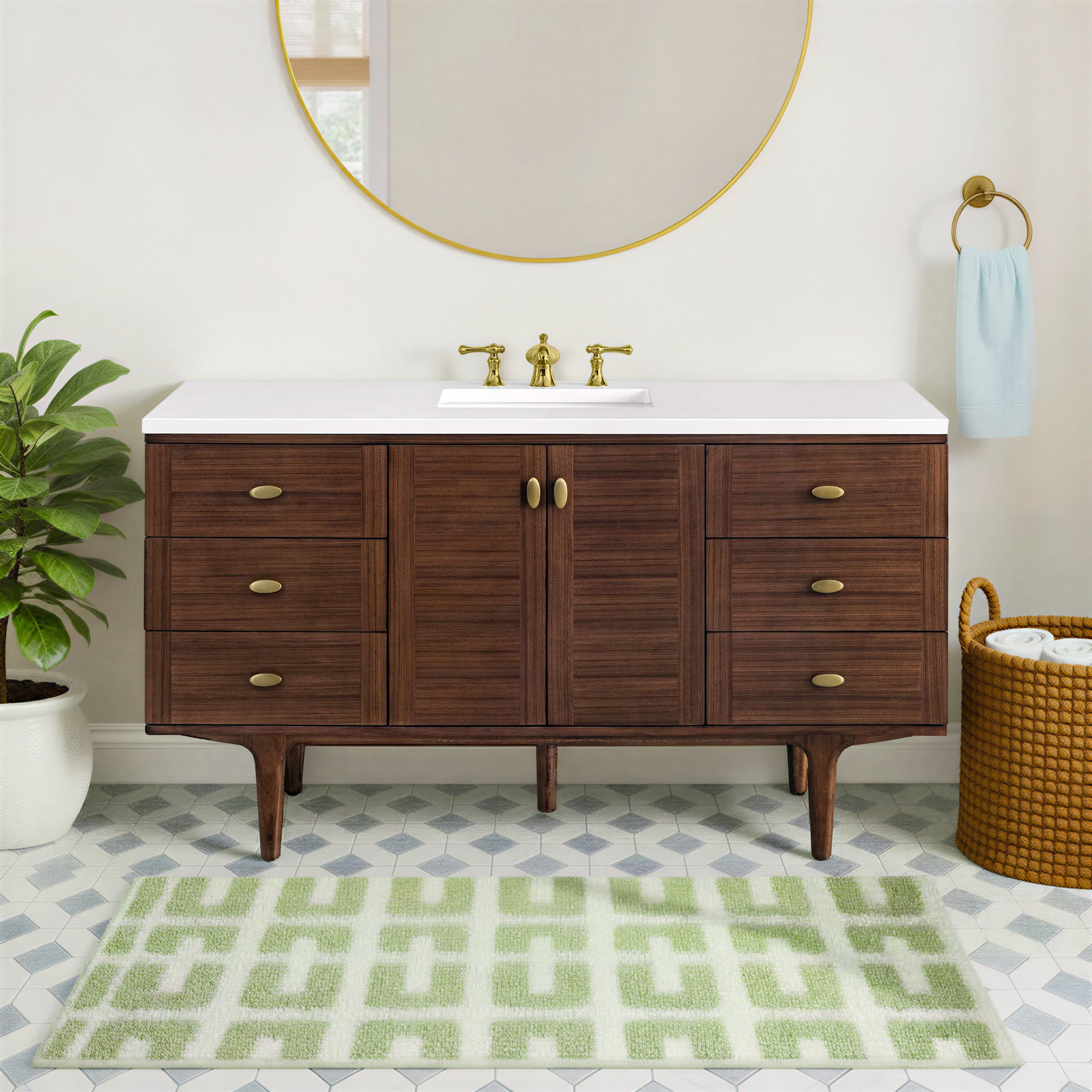 Aliza 60" Carrara Marble Single Bathroom Vanity, White Zeus, 8" Widespread