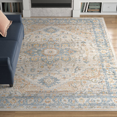 Weber Machine Washable Oriental Ivory/Blue Area Rug
