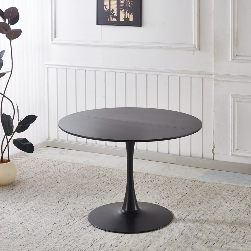 Table tulipe de 42,1 po de couleur noire, table de salle à manger de style Mid-Century pour 4 à 6 personnes - plateau de table rond en panneau de fibres à densité moyenne, table de salle à manger à piédestal, table de bout et table basse de loisir