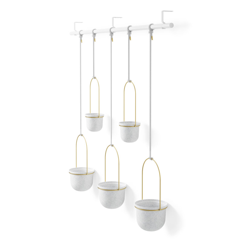 Hanging Planter with 5 pots, White/Gold