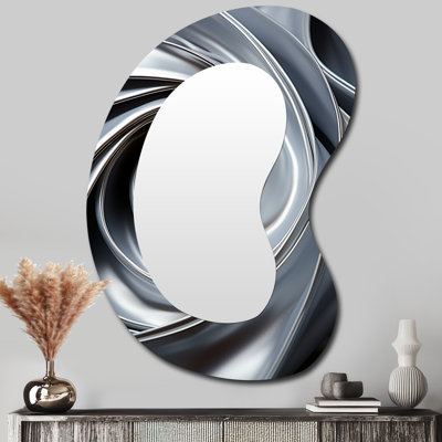 Erlingur gris en spirale abstraction - miroir asymétrique spirales abstraites, miroir mural décoratif de forme unique gris, impression d'art en métal