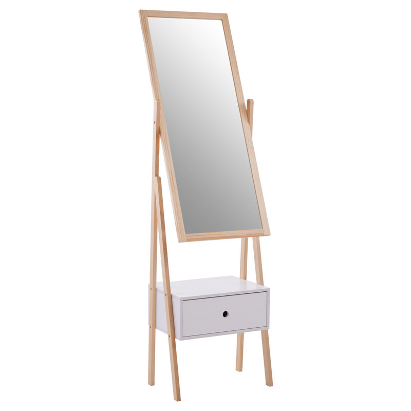 Boði Solid Wood Flat Freestanding Full Length Mirror with Drawers