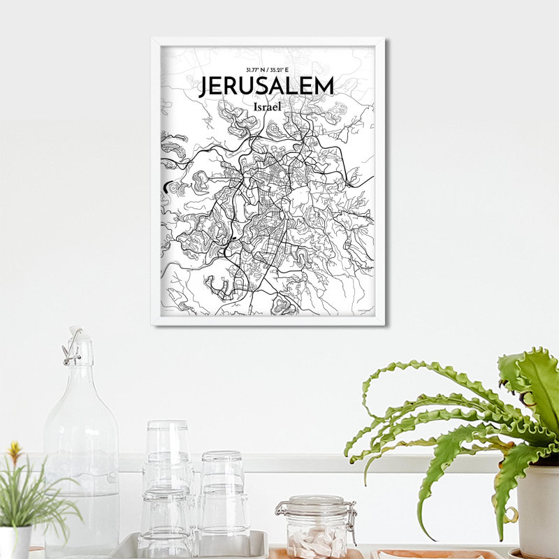 Carte de la ville de Jérusalem, impression de luxe, H 20 po x l 16 po, Noir et blanc